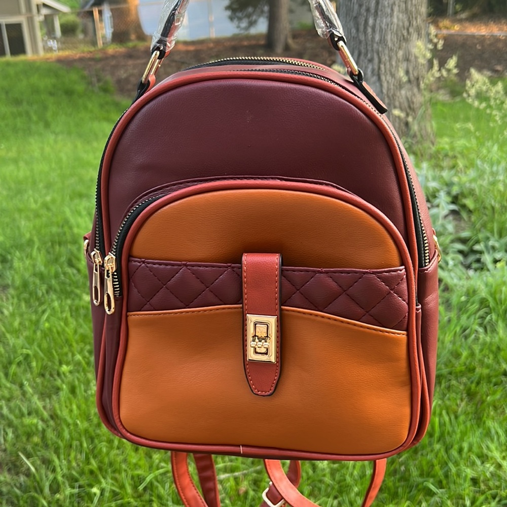 New Backpack Purse Orange and Burgundy Fall